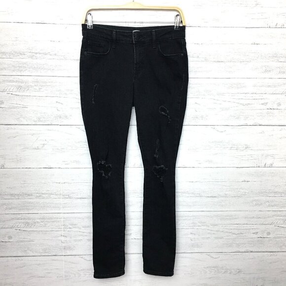 Old Navy Jeans Women's Black Pop Icon Skinny Mid Rise Distressed size 2 - Picture 1 of 8